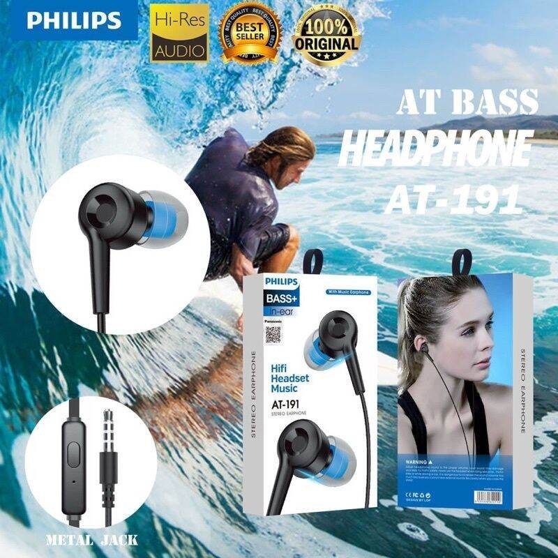 Headset Philips AT-191 AT-194 Stereo Earphone Extra Bass Handsfree Kabel Jack Audio