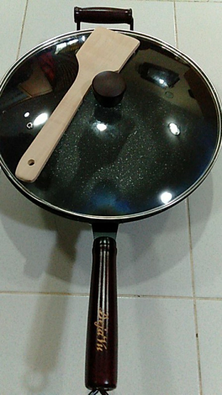 Greenland Panci Keramik Anti Lengket Wajan Cekung Penggorengan Deep Wok 32cm Free Tutup Hpm101