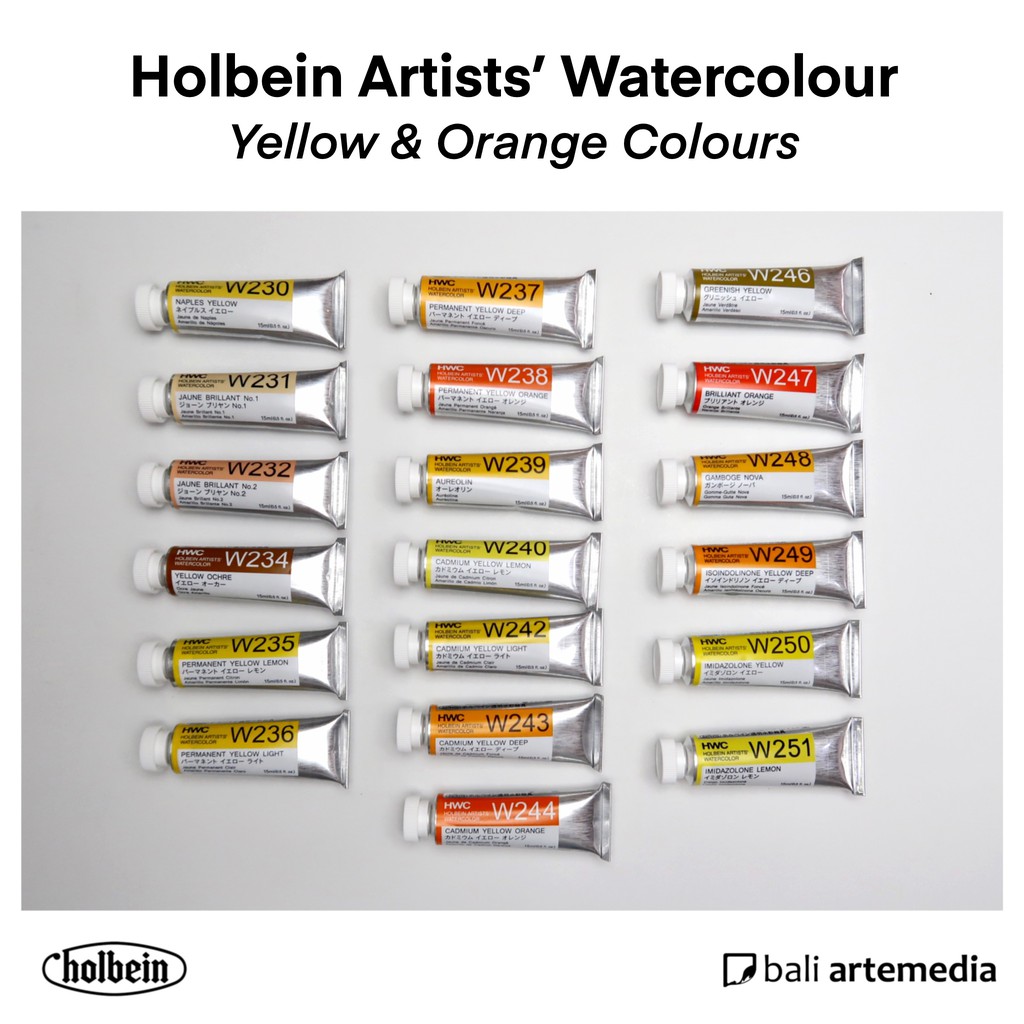 Holbein Artists' YELLOW &amp; ORANGE Watercolour Paint 5ml / 15ml