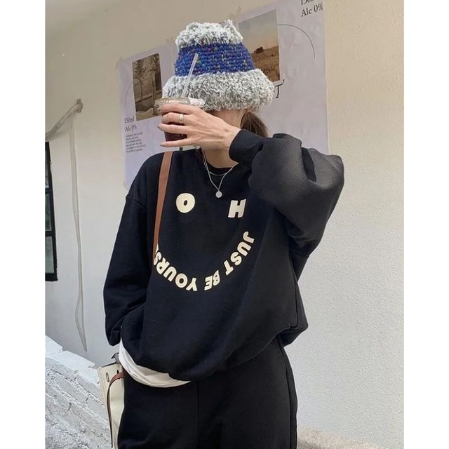 OVERSIZE SWEATER CREWNECK WANITA OH JUST BE YOUR SELF | CREWNECK WANITA KOREAN STYLE | SWEATER OVERSIZE WANITA KOREA | SWEATSHIRT KOREAN STYLE