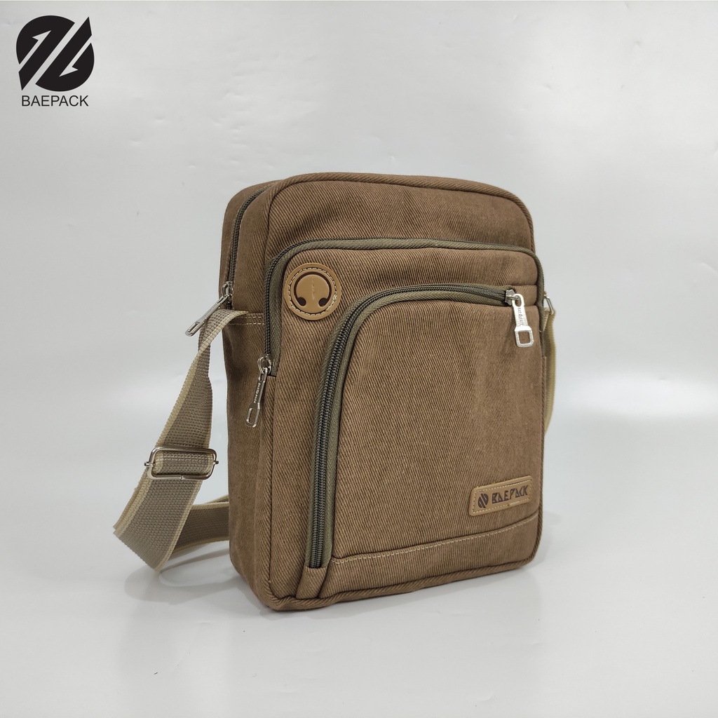 Tas Selempang Kanvas Cowok Dengan Lubang Headset Argo Cream Original Baepack / Tas Kanvas Bahu Pria / Tas Canvas Terbaik Produsen Bandung