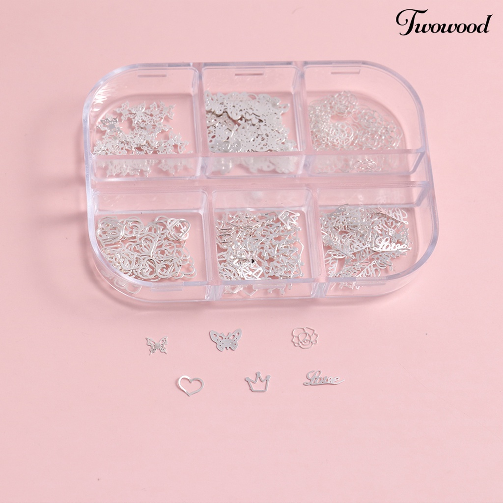 50 Pcs / Box Ornamen 3D Bentuk Bunga Butterfly Mahkota Bahan Metal Untuk Aksesoris Nail Art Manicure