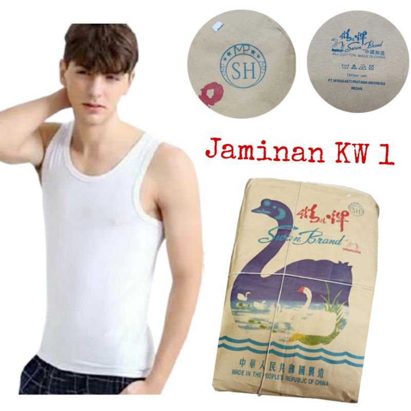 SINGLET SWAN PRIA ORI ISI 6PCS / KAOS DALAM PRIA MERK SWAN ASLI KW 1