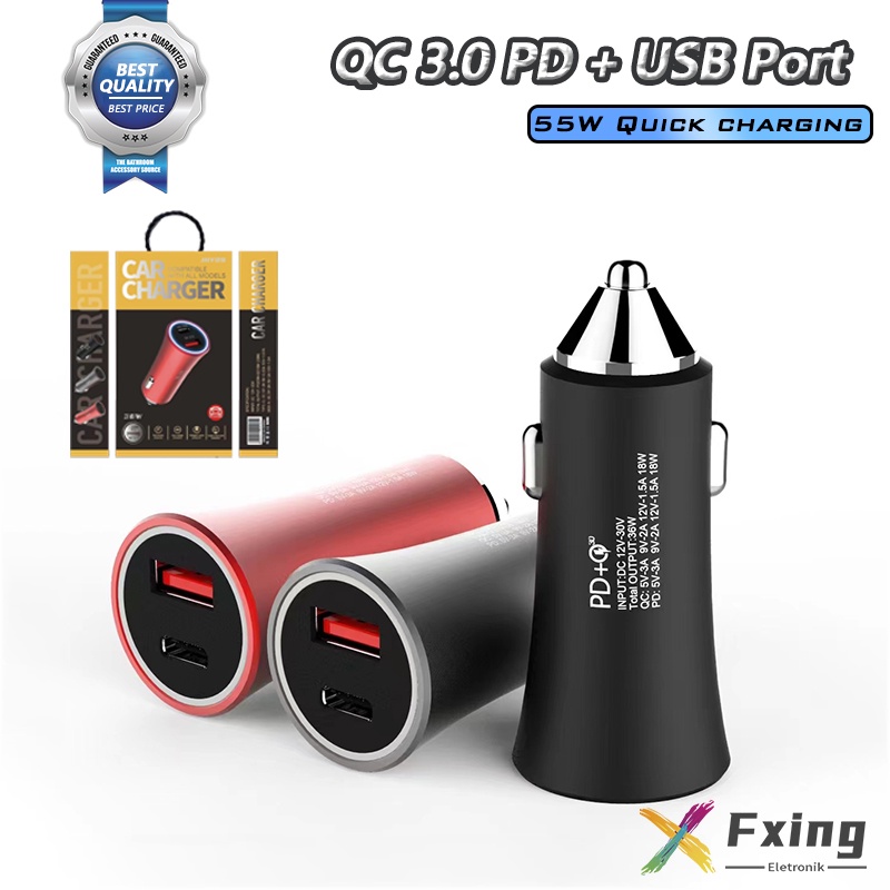 【CC012】 Fxing JHY-09 Car Charger Super Fast Charging 45W USB + PD Ports USB Type C QC3.0 PD3.0 Mobil Pengisi Daya Handphone Universal IOS iPad