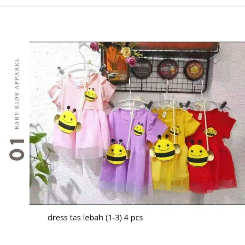 DRESS ANAK LEBAH+TAS CANTIK/DRESS ANAK IMPORT