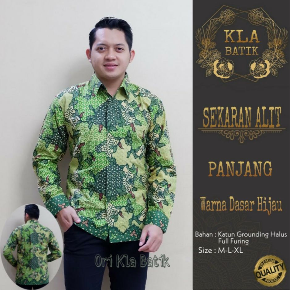 Kemeja Batik Warna Hijau Eksklusif Baju Batik Hijau Lengan Panjang SEKAR ALIT PANJANG Batik Furing