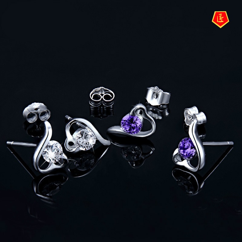 [Ready Stock]Classic Retro Fashion Silver Diamond Stud Earrings