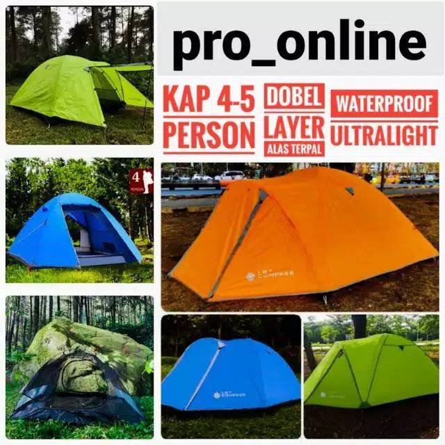 Tenda Camping kapasitas 4-5 Dobel Layer frame aloy waterproof / Tenda anti baday camping outdoor