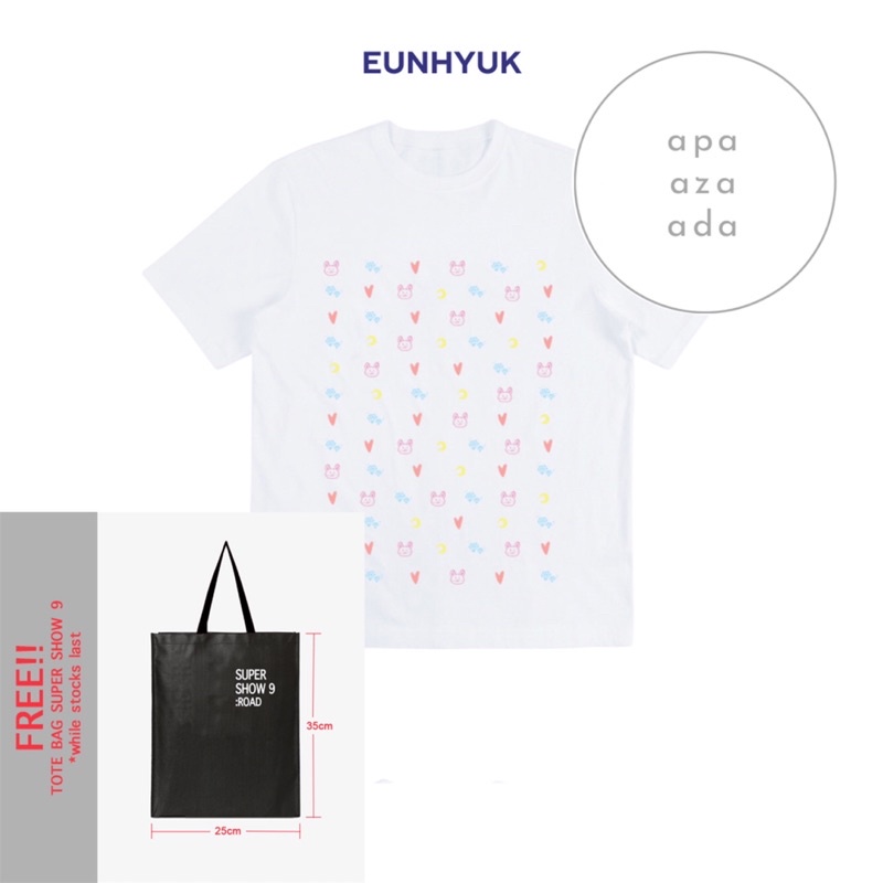 SUPER JUNIOR EUNHYUK HANDWRITING TSHIRT SUPER SHOW 9 kaos LIMITED EDITION FREE TOTE BAG unisex coupl