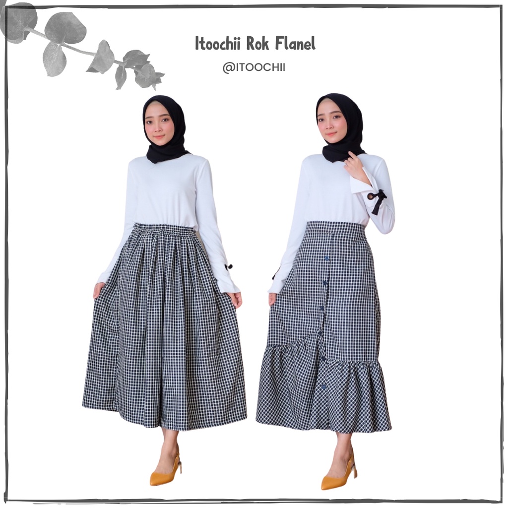 Itoochii Rok Flanel Rok Panjang Rempel Rok Tartan