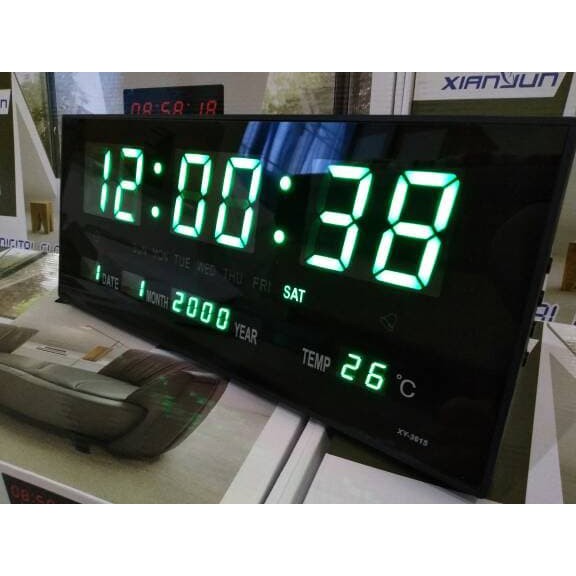 Jam Dinding Digital LED Meja LED Clock 3615 Hijau