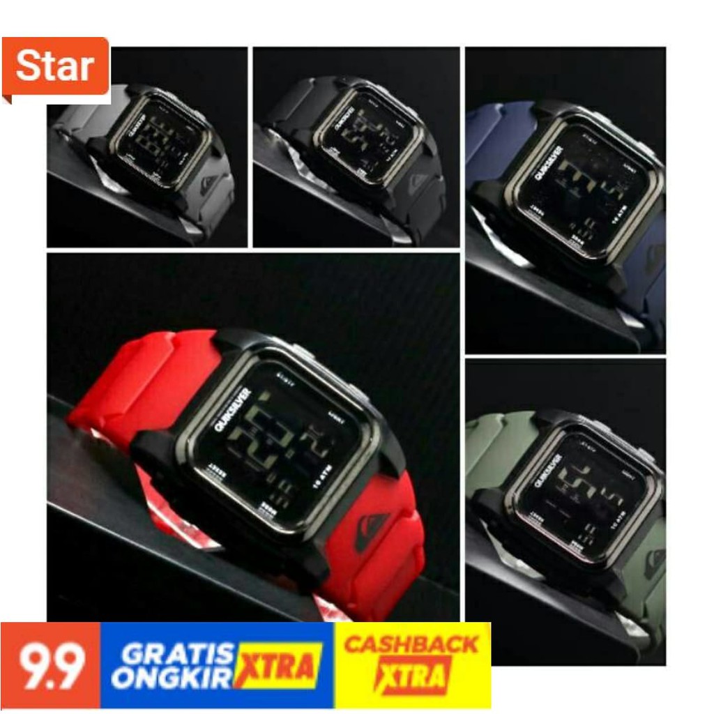 BEST SELLER  - ANTI AIR IMPORT HITAM PUTIH POLOS / Jam Tangan Pria Quick Silver Digital Persegi
