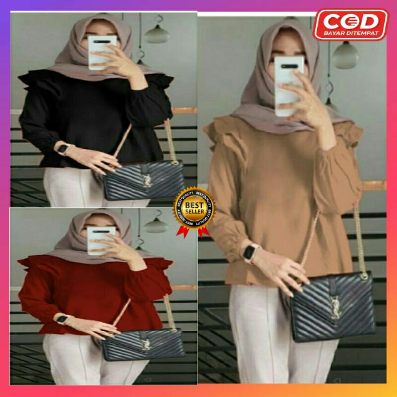 blouse atasan wanita lengan karet bahan adem - atasan wanita lengan panjang - baju cewek