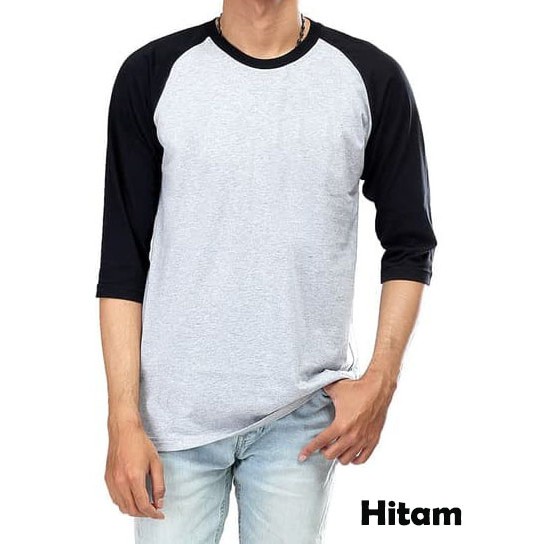 Kaos Polos Singlet Pria atau Raglan Lengan 3per4 Bahan Misty Abu Muda M61