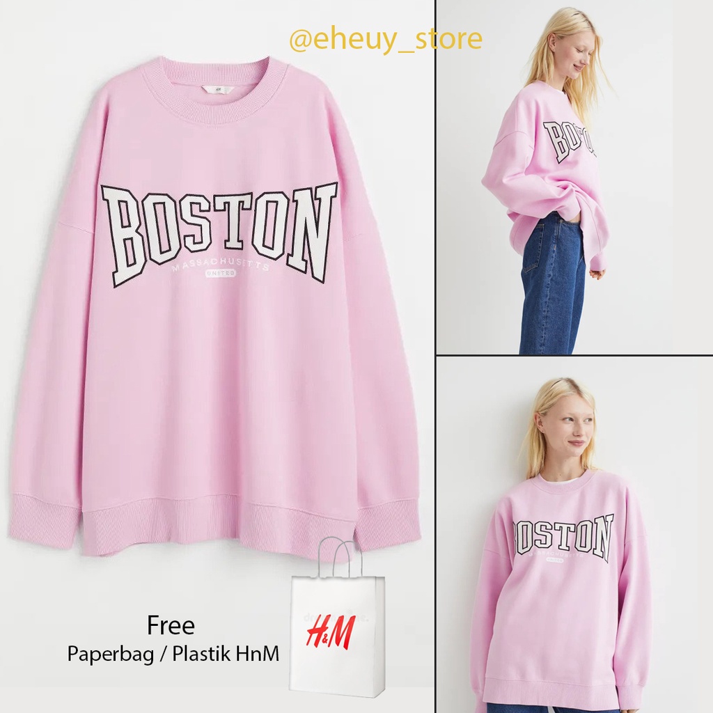 Crewneck H&amp;M BOSTON Pink ORIGINAL 100% Fulltag Sweater HnM BOSTON SOFT PINK