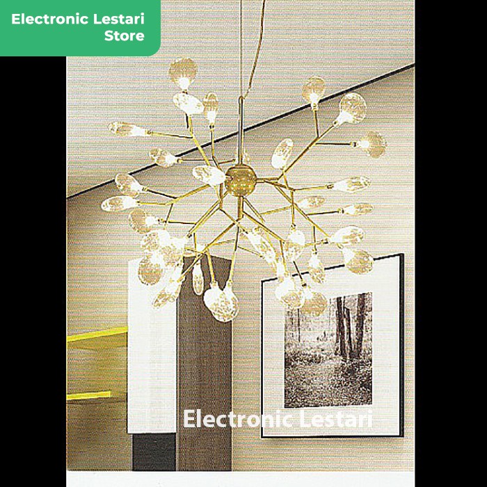 Lampu Hias Gantung Ruang Tamu Dekorasi Ranting 36 Bohlam