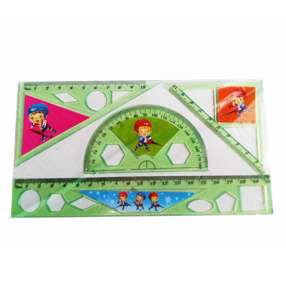 Set 4 pcs Penggaris lurus Segitiga Busur Motif Hewan