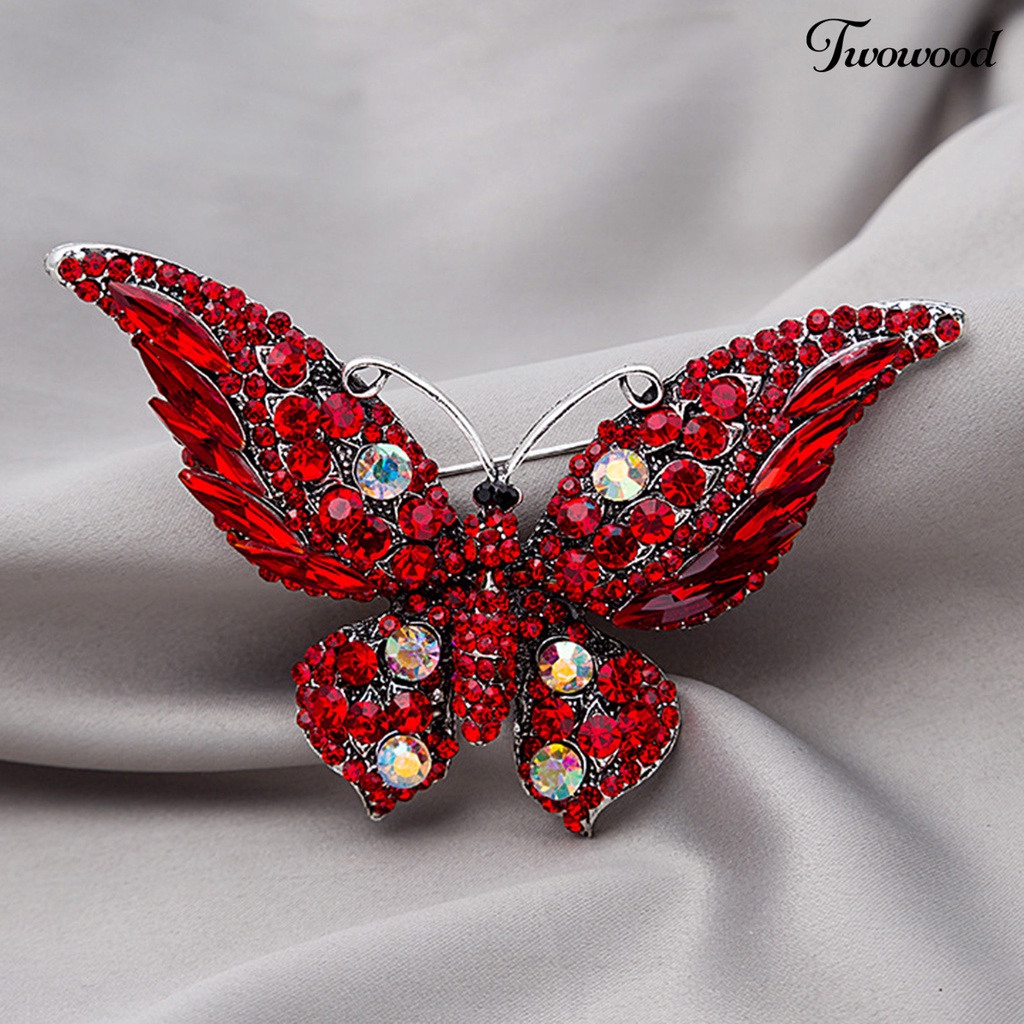 Twowood Butterflies Shape Vivid Lapel Pin Alloy Rhinestone Shiny Badge Brooch Pin Scarf Clip