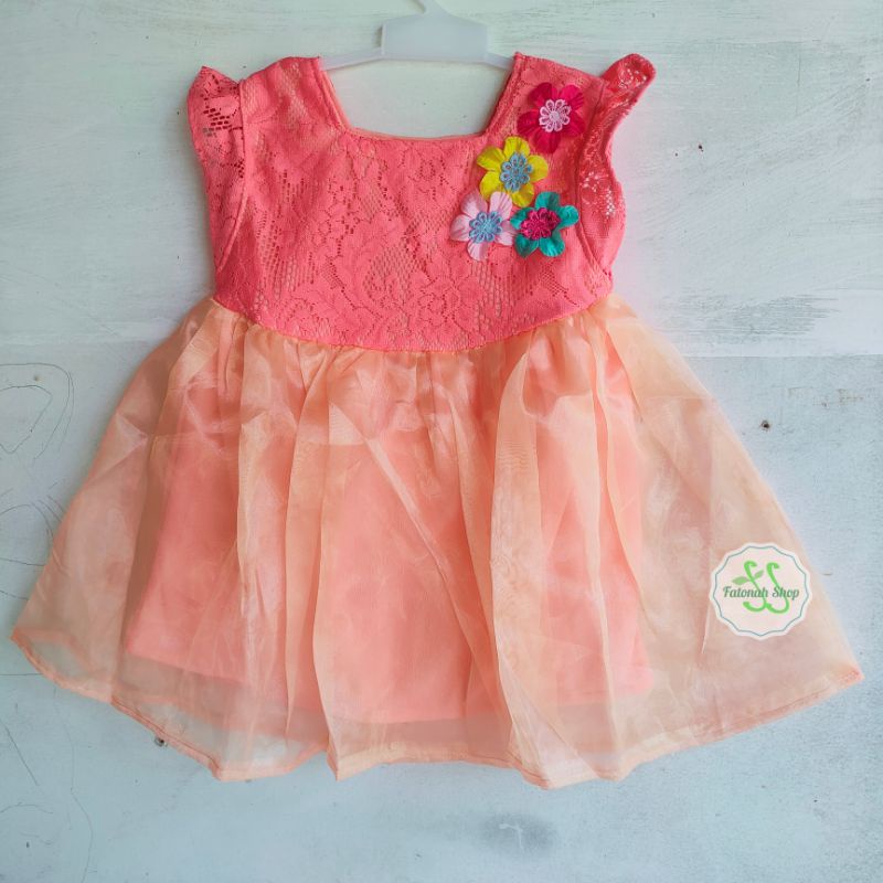 Dress anak 1 2 tahun gaun pesta anak cewek perempuan organza mewah tutu ( dress organza )