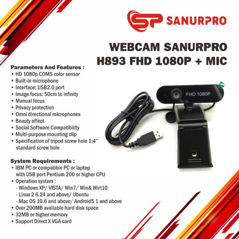 WEBCAM SANURPRO H893 FHD 1080P + MIC