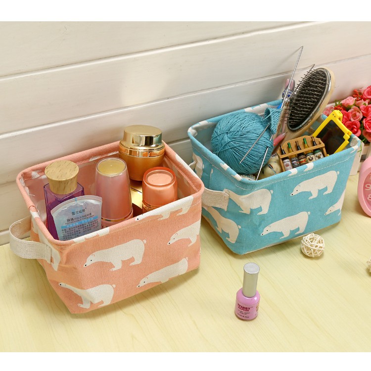 Flaminggo Desktop Storage Box / Kotak Kain Kanvas Serbaguna Organizer