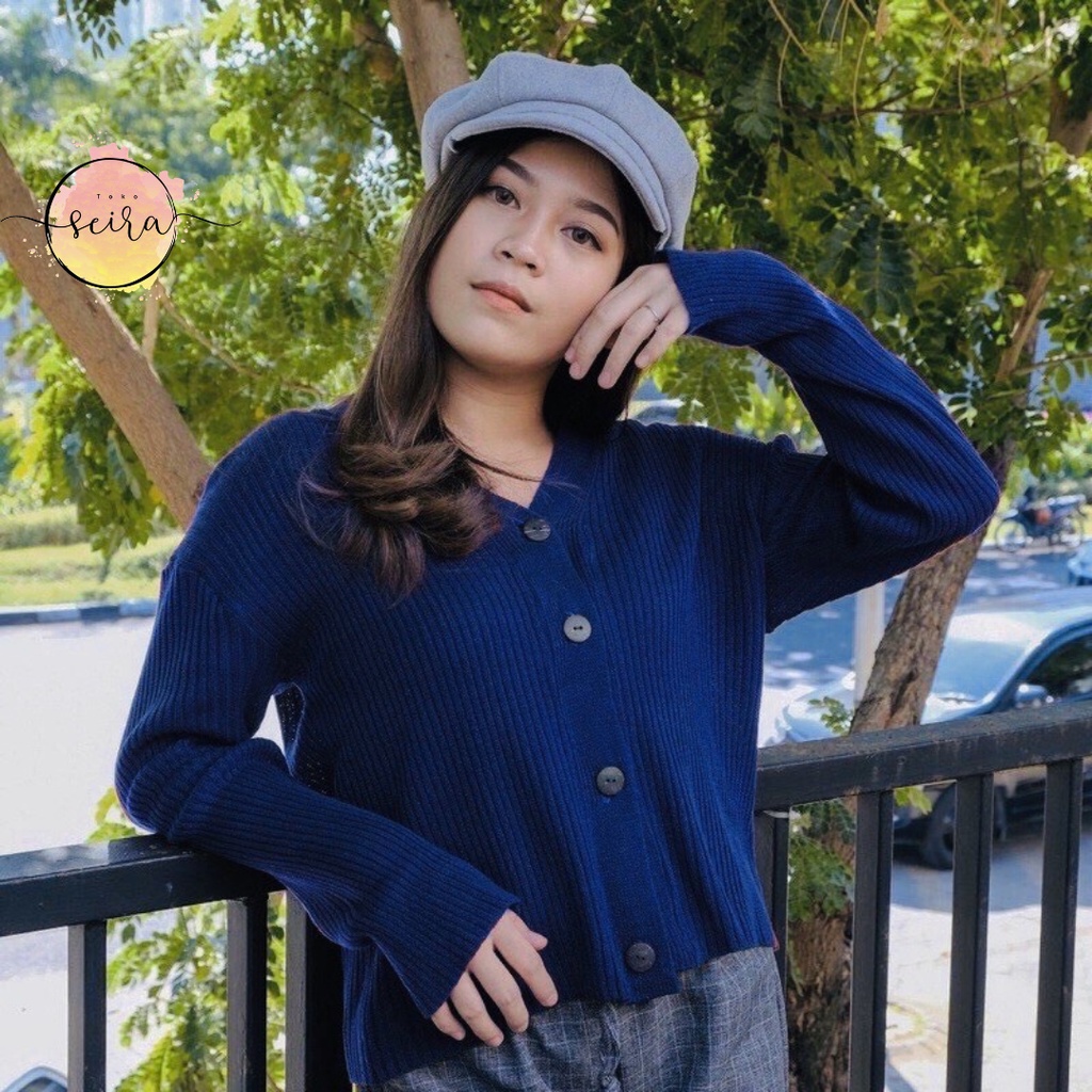 [BISA COD] Willy Cardy Crop / Cardigan Crop Willy / Outer Cardy Rajut / Crop Cardy / Cardigan Crop / Strady Willy Cardy / Cardigan Willy / Cardigan Rajut Salut Kancing Batok-Willy Navy