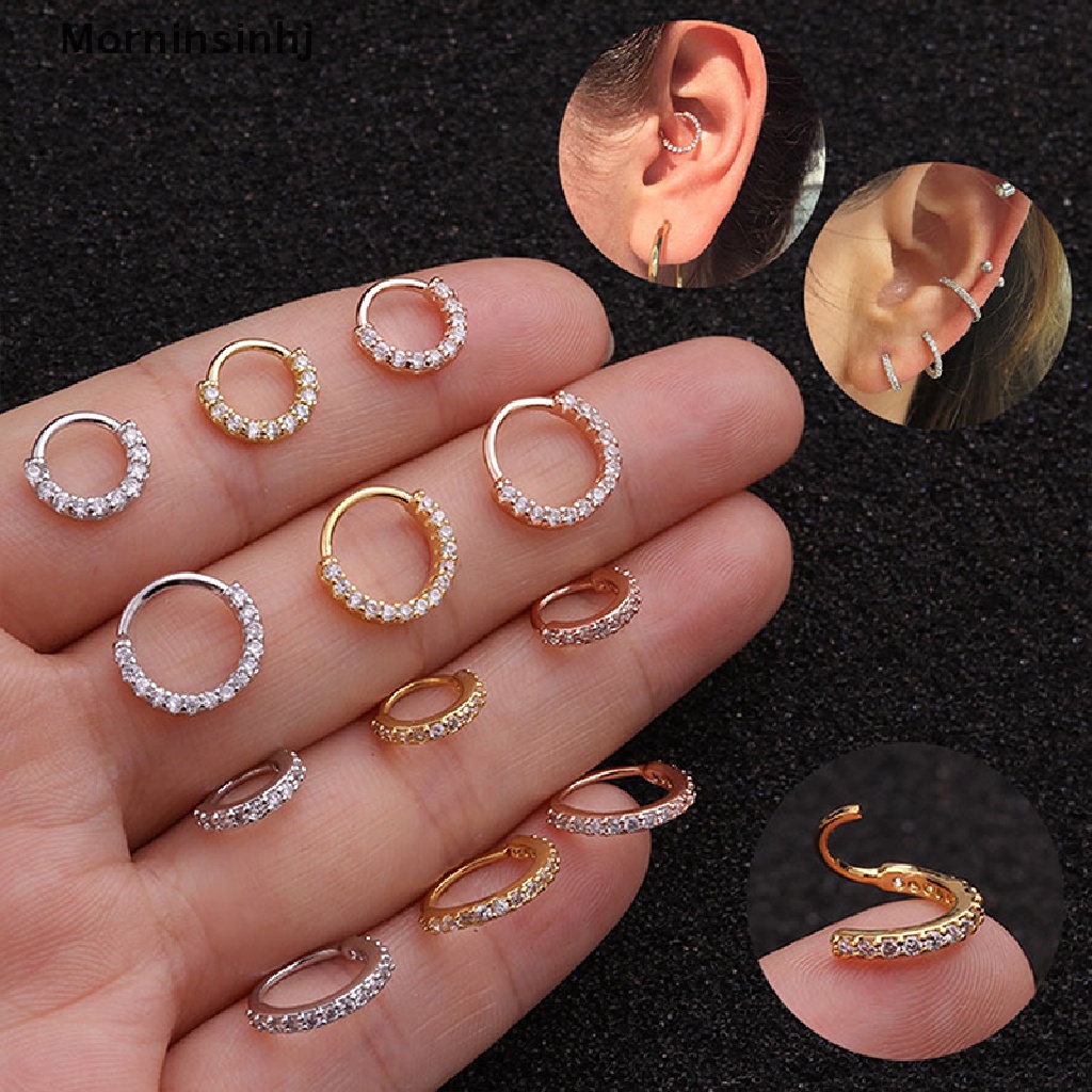 1 Pc Anting Hoop Bahan Stainless Steel Ukuran 6 / 8 / 10mm Dengan Zircon