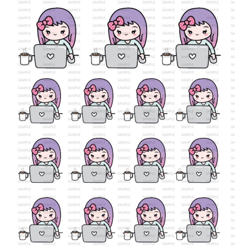 

Sticker PurpleLong Hair working seriously BUJO Glossy bullet jurnaling