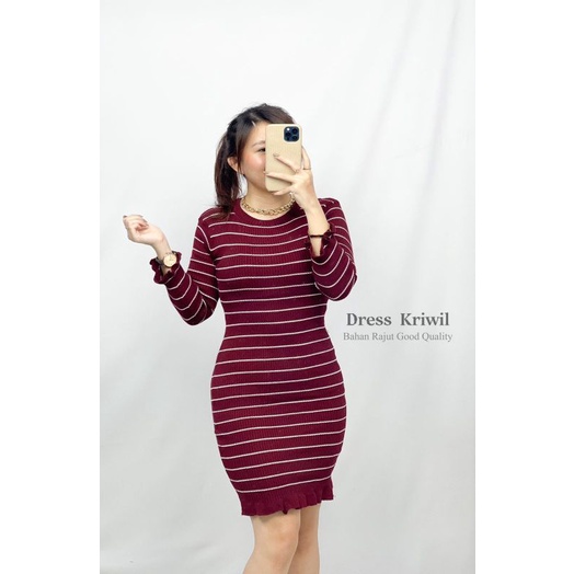 MDLV ~ DRESS KRIWIL RAJUT (BG) // DRESS LENGAN PANJANG RAJUT // DRESS RAJUT CEWEK // FASHION WANITA