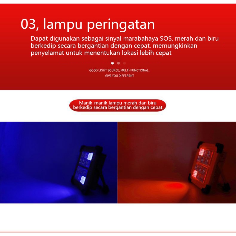 Lampu Sorot  Led  Portable Usb Rechargeable Tenaga Surya Untuk Darurat / Camping / Outdoor/SOS Warning Lampu