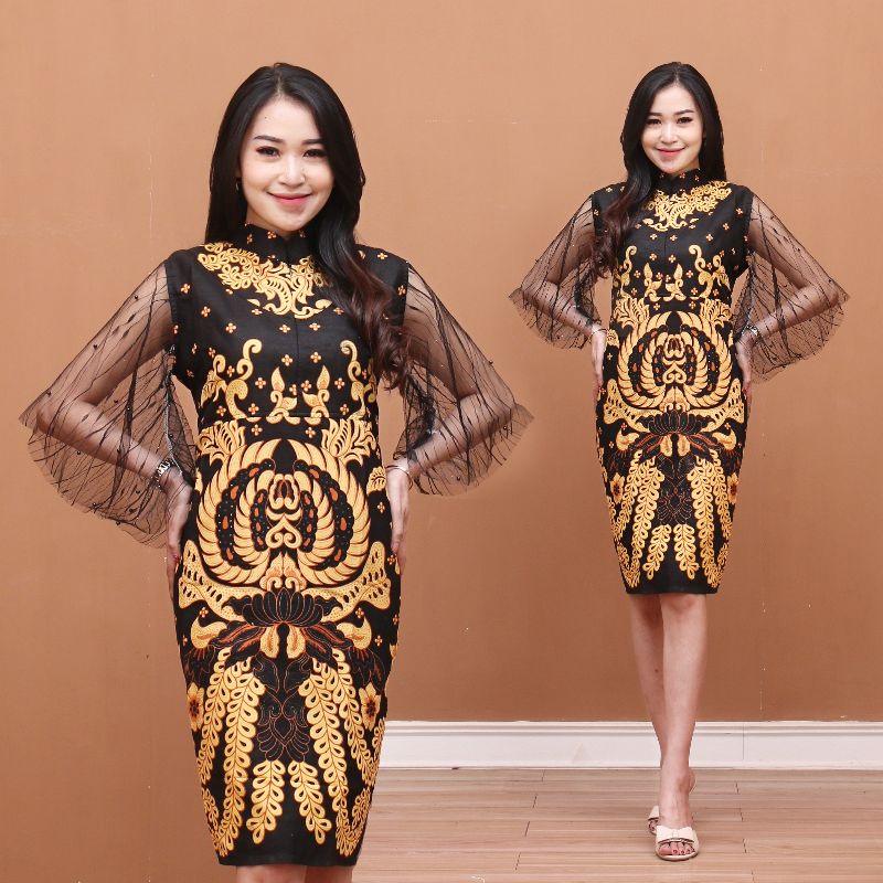 dress batik - ready stok -  dress pesta -dress cantik terbaru - dress batik pesta - dress lapis furi