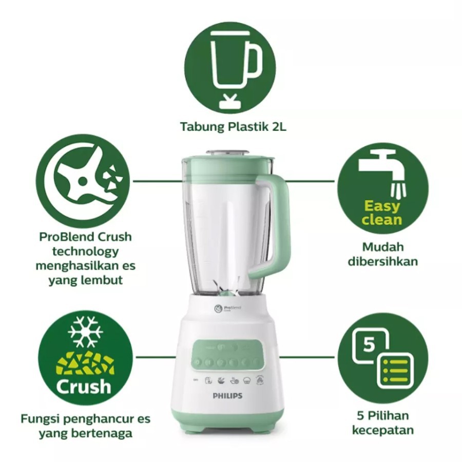 PHILIPS Blender Plastik 2 Liter 2 Tabung HR 2221 - Garansi Resmi Philips