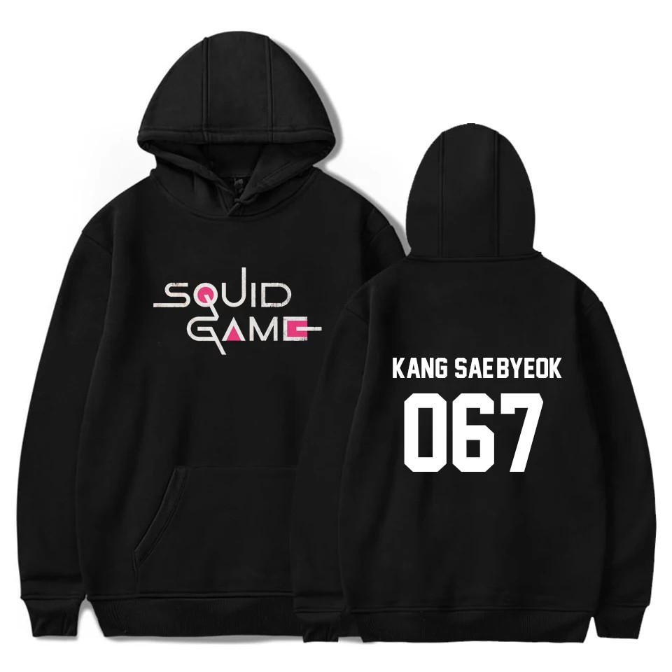 Hoodie Squid Game Pria Wanita Hitam Terbaru Sweater Hoodie Squid Game Uniform 067 Squid Game Jacket Anak Anak Sweater Squid Game Murah