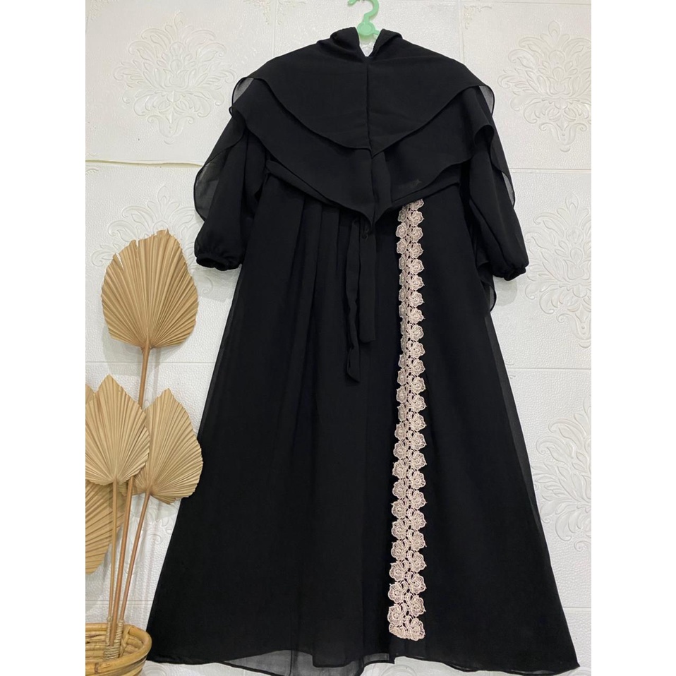 Gamis Anak Variasi Renda Bunga / Gamis Anak Syari Ceruty Babydoll Utk Usia 8-9 Tahun