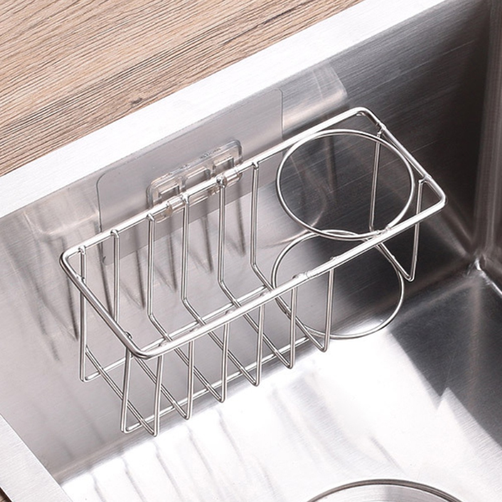 Rak Keranjang Penyimpanan Spons Bahan Stainless Steel Model Gantung Untuk Wastafel Dapur