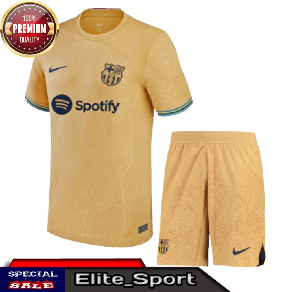 SETELAN JERSEY & CELANA BOLA BARCELONA AWAY 2022/2023 GRADE ORI | BAJU BOLA SET BARCA AWAY TERBARU