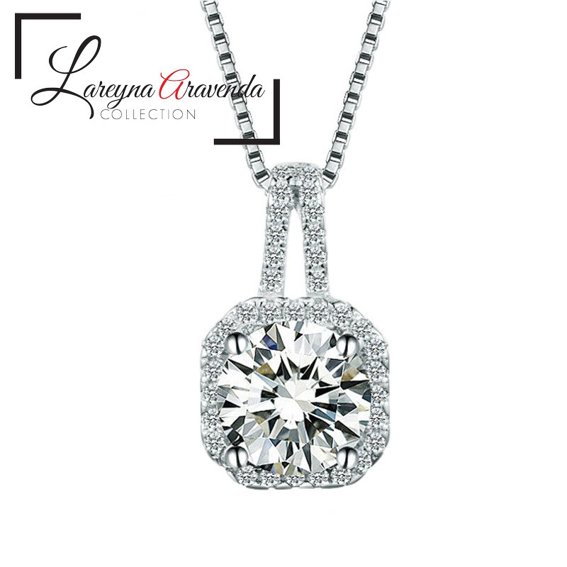 Kalung Titanium &amp; Liontin Wanita Model Kristal Crystal Persegi kl085