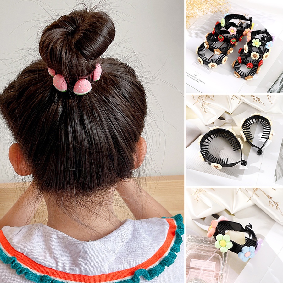 Aksesoris Jepit Rambut Ponytail Motif Kartun Bunga Bahan Plastik Gaya Korea Untuk Anak Perempuan