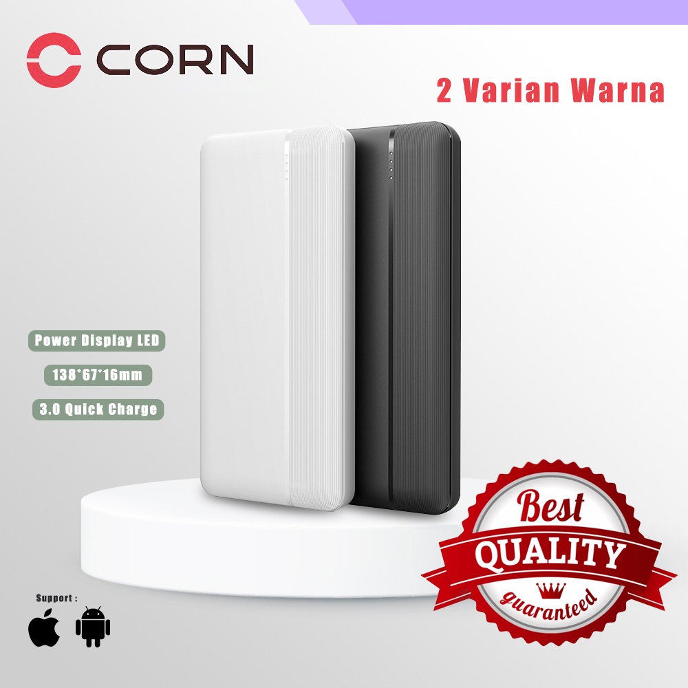 CORN DW019 Bank Daya 20W 10000mAh Powerbank Pengisian Cepat Ultra Tipis Ultrathin Body Dual Input Port Type C &amp; Micro USB Quick Charge 3.0 Fast Charging Real Capacity -Garansi Resmi 1 Tahun