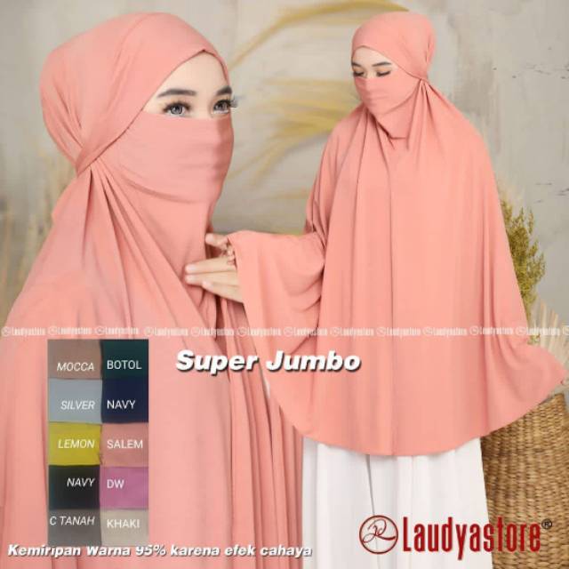 SUPER JUMBO NIQOB BY LAUDYA ORI - JILBAB SYAR'I BERCADAR - HIJAB JERSEY SUPER