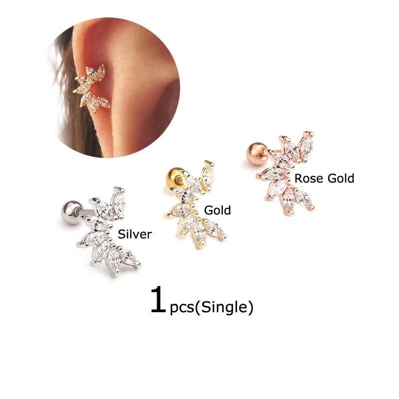 1piece Copper with Zircon Daith Pinna Helix Tragus Piercing Earrings 6mm Length