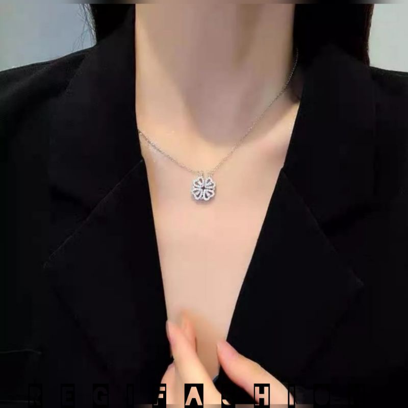 KALUNG TITANIUM WANITA ASLI / KALUNG WANITA KOREA TERLARIS LIONTIN LOVE MAGNET LAPIS EMAS 18K ANTI KARAT TIDAK LUNTUR