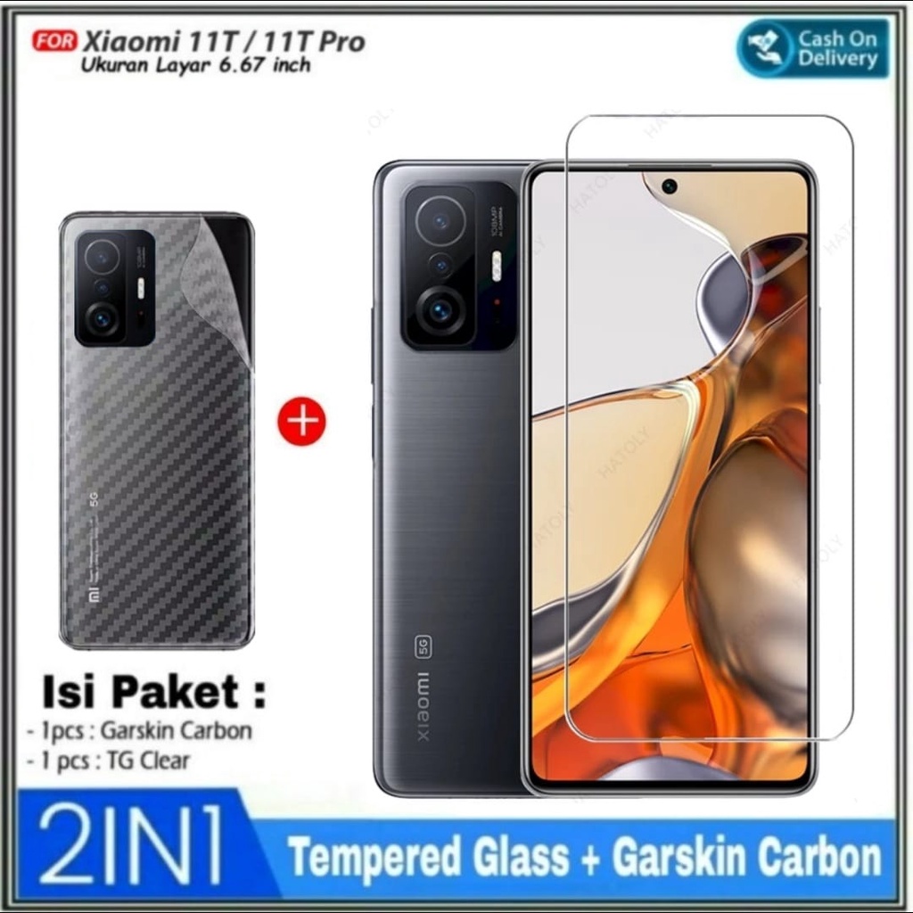 Tempered Glass Xiaomi 11T / 11T Pro Free Garskin Carbon Skin Protector Handphone