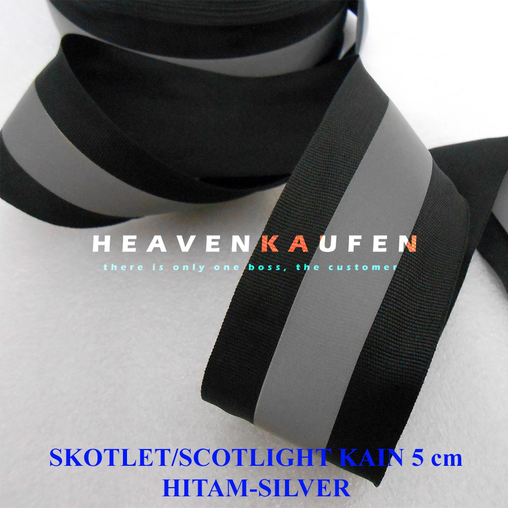 Pita Skotlet Scotlight Reflective Kain Lebar 5 cm Hitam - Silver Meteran Untuk Jaket Rompi Jas Hujan