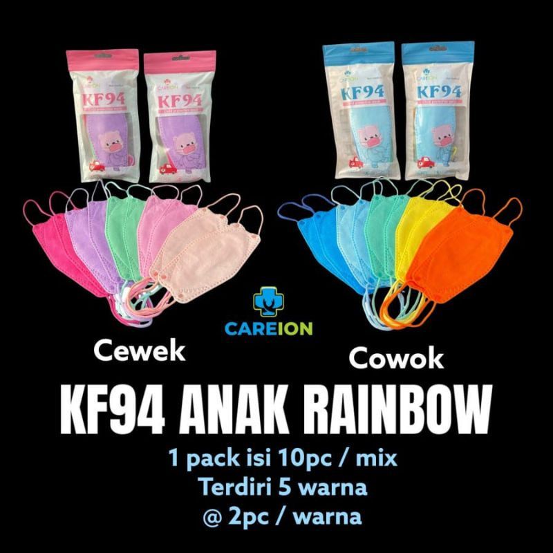 masker kf94 careion anak rainbow kf94 anak warna protective mask 10pcs