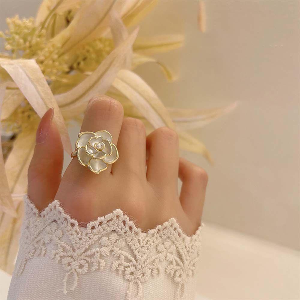 Agustina Camellia Cincin Kepribadian Elegan Dapat Disesuaikan Mutiara Hadiah Bunga Cincin Kawin Cincin Tunangan Gadis Wanita Cincin Terbuka