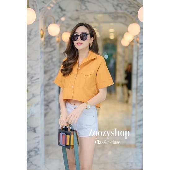 ATASAN KEMEJA ZOOZY MODEL CROP KANTONG 2 IMPORT BANGKOK (BJZY329)