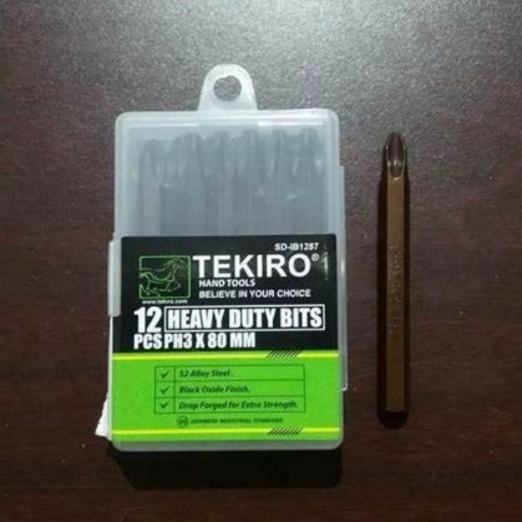 12 PCS / 1 KOTAK - Mata Obeng Ketok TEKIRO PH2 PH3 80mm - Mata Obeng TKR Heavy Duty Bits