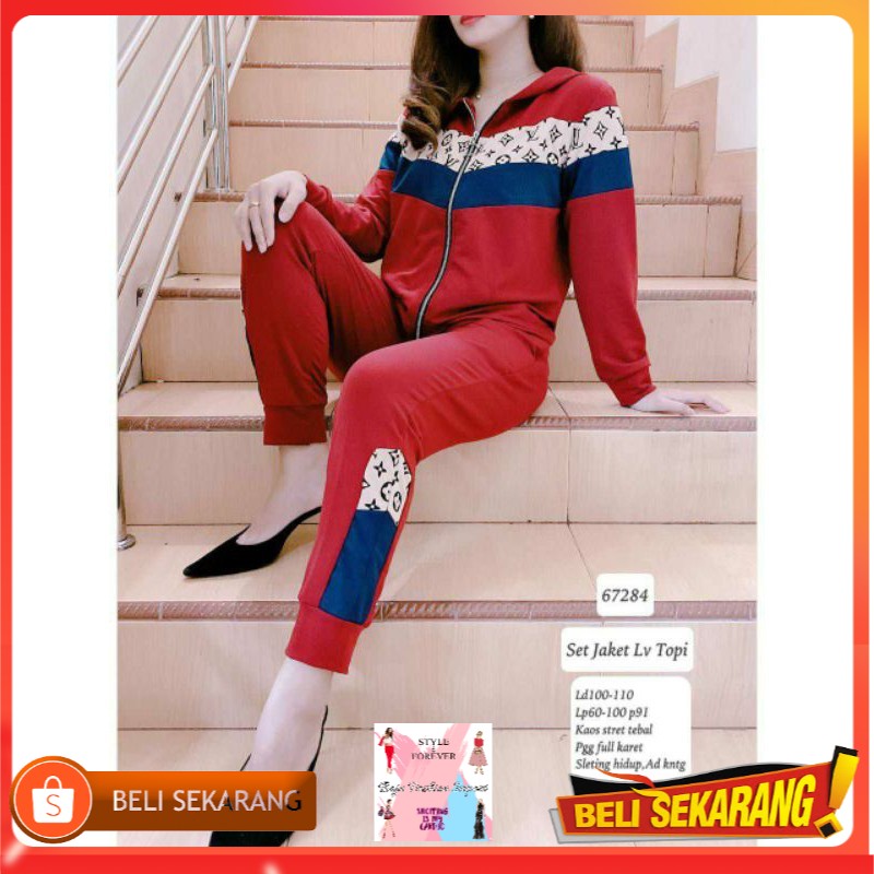 SETELAN HOODIE+CELANA WANITA IMPORT PREMIUM LV LOUIS VUITTON 67284