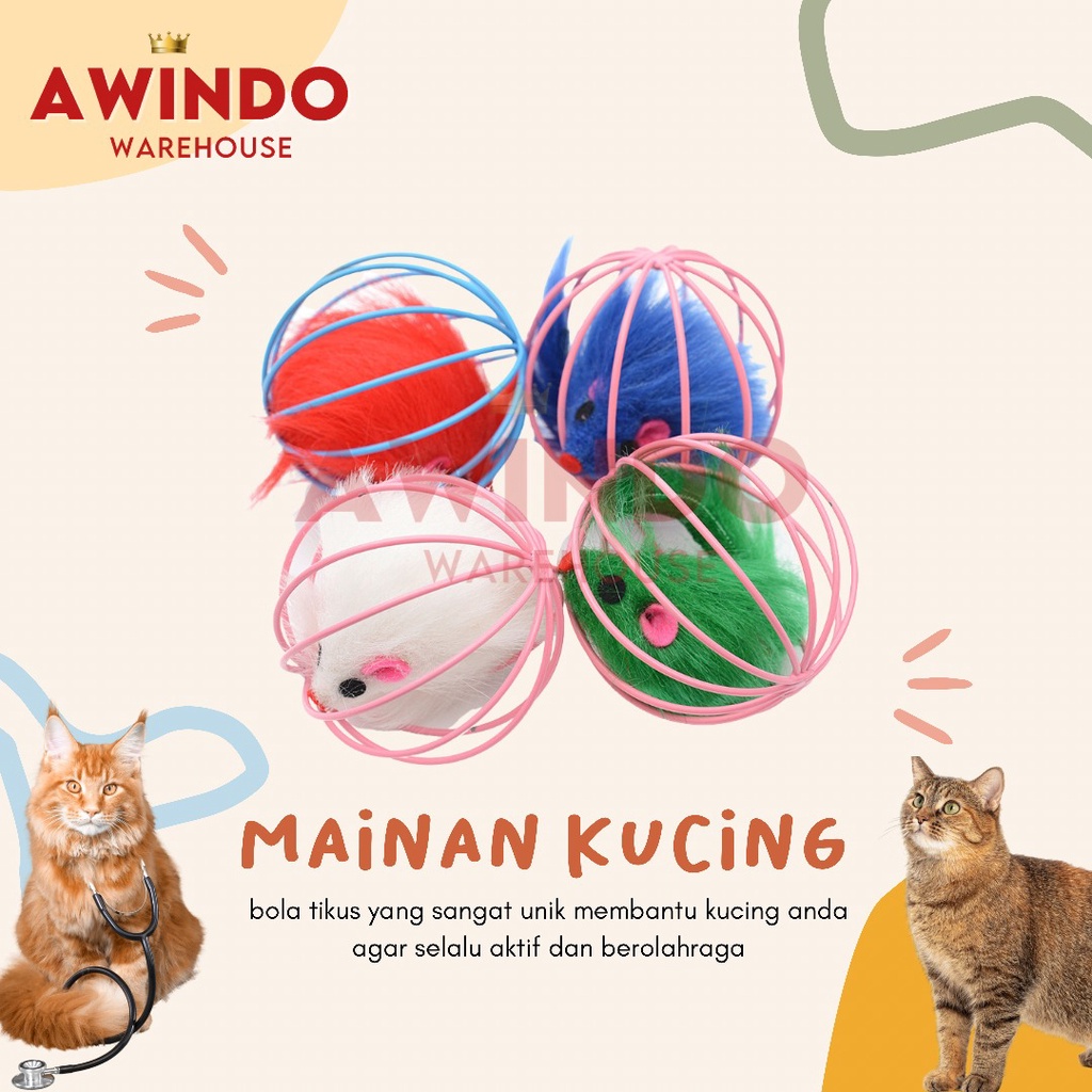 MAINAN TIKUS JERUJI - Mainan Kucing Bola Jeruji Isi Tikus Cat Toy